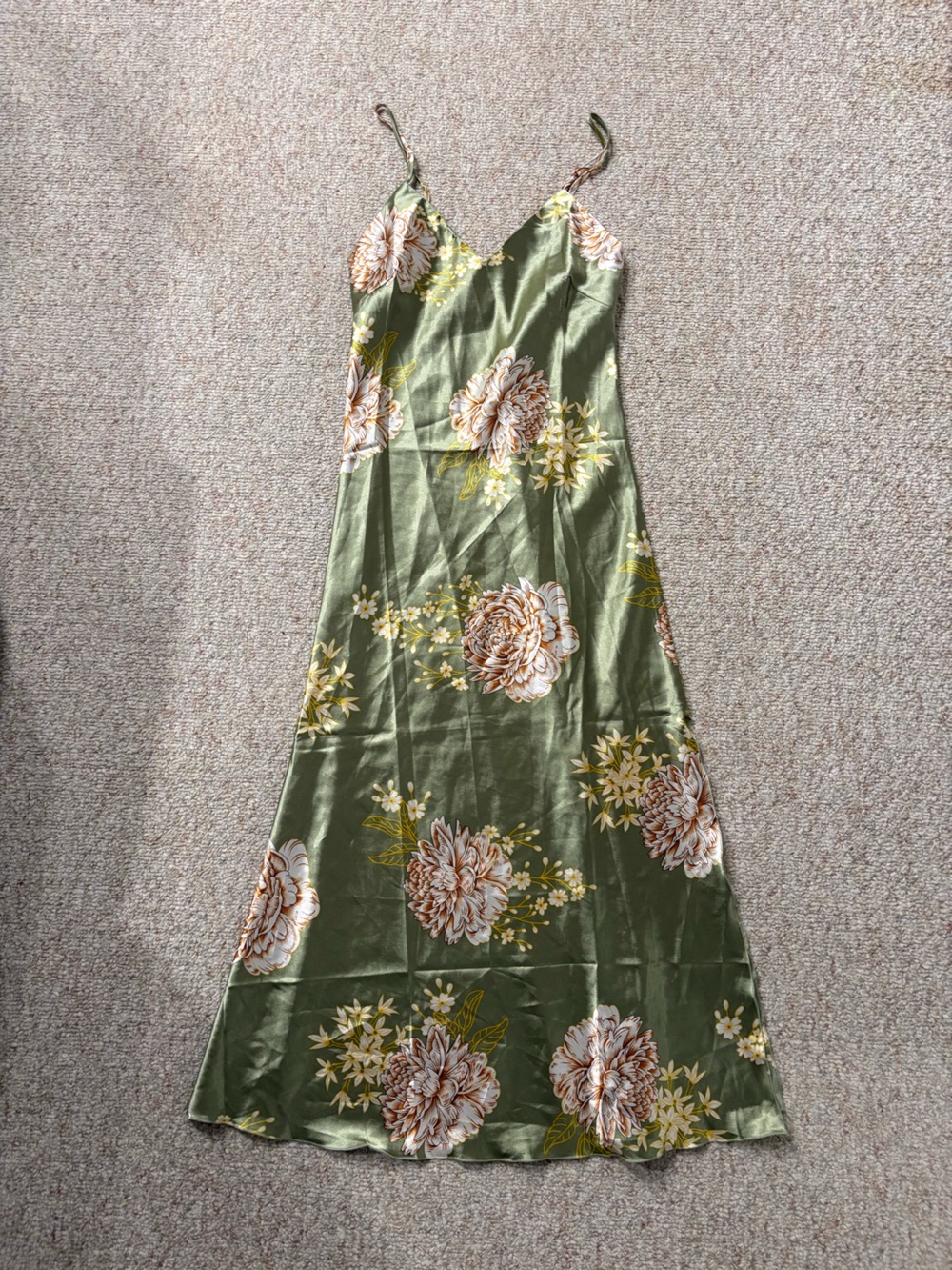 Floral Olive Green Slip Dress - Lightweight Spaghetti Strap